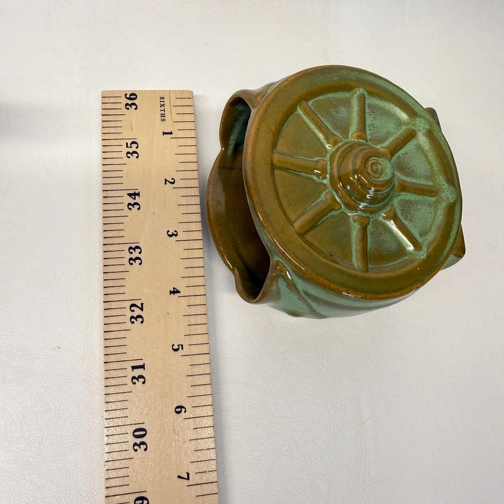 Vintage Frankoma Pottery Wagon Wheel Teapot and Creamer Set Prairie Green